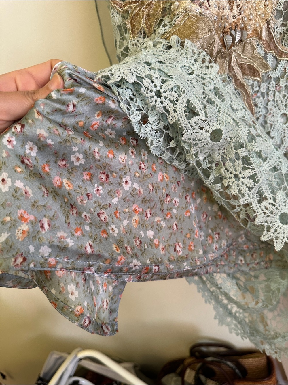 Embroidered Mint Green Lace Overlay Dress - Picture 5 of 14